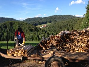 Verladen von Holz für die Heizung und Warmwassergewinnung